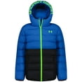 thumbnail image 1 of Boys 4-7 Under Armour Hooded Colorblock Puffer Jacket Color: Blue Atlantis Size: 7, 1 of 4