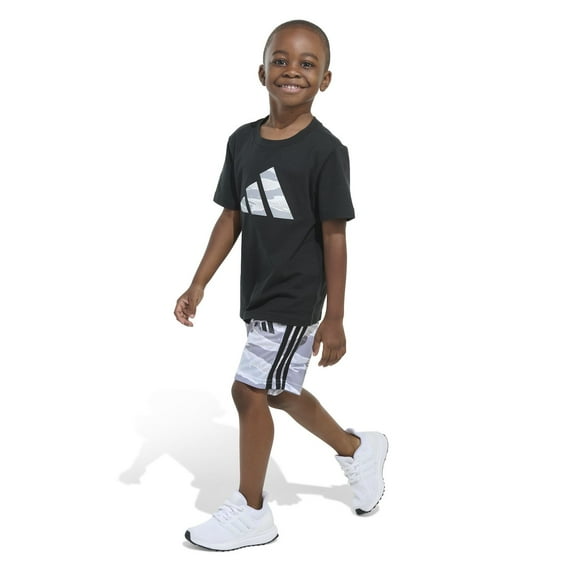 Boys 4-7 adidas Graphic Tee & Allover Print Camo Shorts Set Color: Black Size: 6