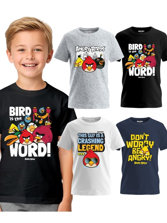Boys 4-Pack Angry Birds Graphic T-Shirts Officially Licensed Angry Birds Short Sleeve Tees