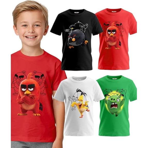 Boys 4-Pack Angry Birds Graphic T-Shirts Officially Licensed Angry Birds Short Sleeve Tees