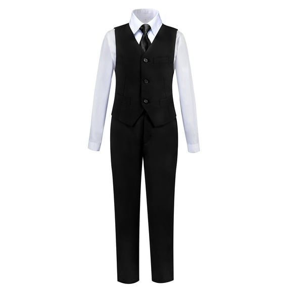 Boys 4-Piece Formal Wear Set Suit Vest Shirt Pants Tie Perfect for Wedding Pageboy Coming of Age Ceremony or Graduation Performance