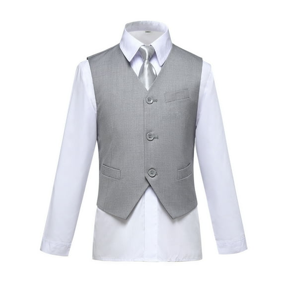 Boys 4-Piece Formal Wear Set Suit Vest Shirt Pants Tie Perfect for Wedding Pageboy Coming of Age Ceremony or Graduation Performance