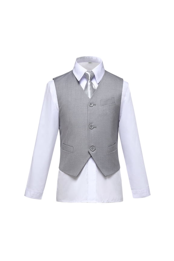 Boys 4-Piece Formal Wear Set Suit Vest Shirt Pants Tie Perfect for Wedding Pageboy Coming of Age Ceremony or Graduation Performance