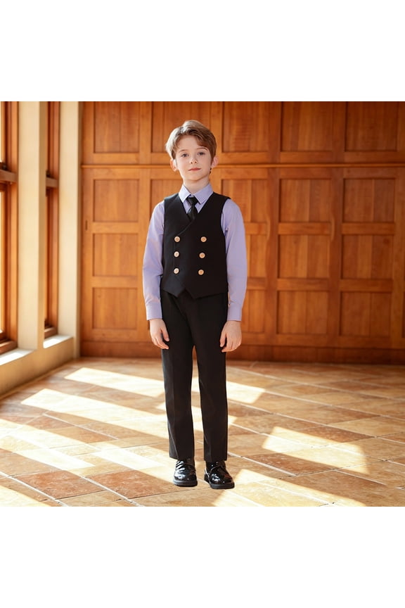 Boys' 4-piece Formal Suit Set, Includes Dress Shirt with Tie, Suit Vest & Dress Pants