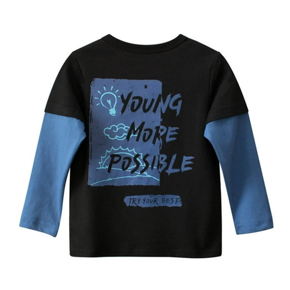 Boys 4t Shirts Cartoon Print Long Sleeve Shirts for Boys Round Neck Fashion Pullover Tops T-Shirts Infant To Big Kid Black,5-6 Years