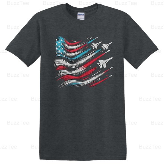 Boys 4th July Jet American Flag Patriotic USA Aviation Kids Cool T-Shirt Unisex, up to 5XL