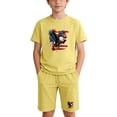 thumbnail image 1 of Boys 4th of July Casual Outfit Set, Yellow Patriotic Eagle Flag Print Short Sleeve T-Shirt and Shorts 2 Piece Summer Clothing for Kids,Size 9 T, 1 of 9