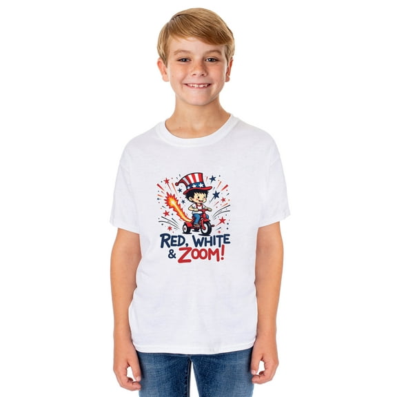Boys' 4th of July Red, White, & Zoom! American USA Funny T-Shirt For Kids