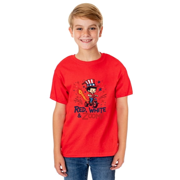 Boys' 4th of July Red, White, & Zoom! American USA Funny T-Shirt For Kids