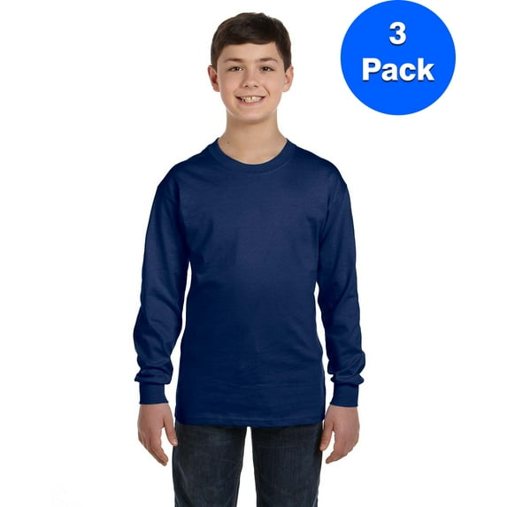 Boys 5.3 oz. Heavy Cotton Long-Sleeve T-Shirt 3 Pack