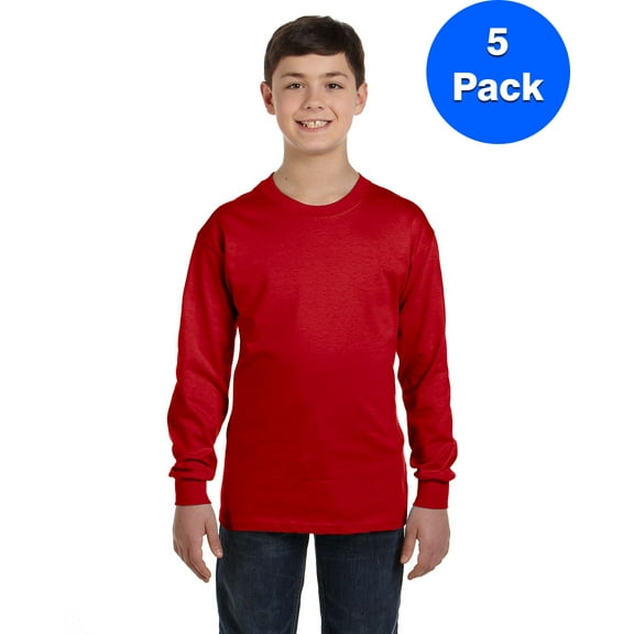 Boys 5.3 oz. Heavy Cotton Long-Sleeve T-Shirt 5 Pack
