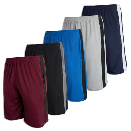 Real Essentials Boys' 5-Pack Mesh Active Athletic Performance Basketball Shorts With Pockets