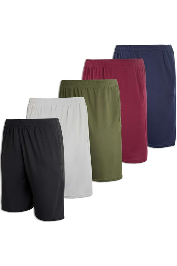 Boys' 5-Pack Mesh Active Athletic Performance Basketball Shorts With Pockets