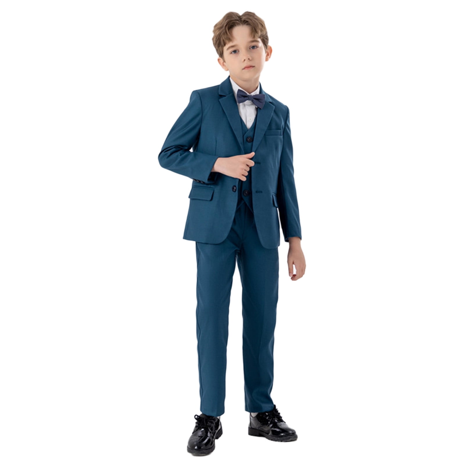 Boys 5 Piece Suit Formal Striped Suit Set Long Sleeve Elegant Coat Vest Bow Tie Long Sleeve Shirt And Pants Outfit For Kids ,Size:10-11 Years