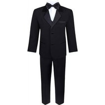 Boys 5 Piece Tuxedo Set - Includes Formal Jacket, Pants, Shirt, Vest & Bow Tie - Black 16