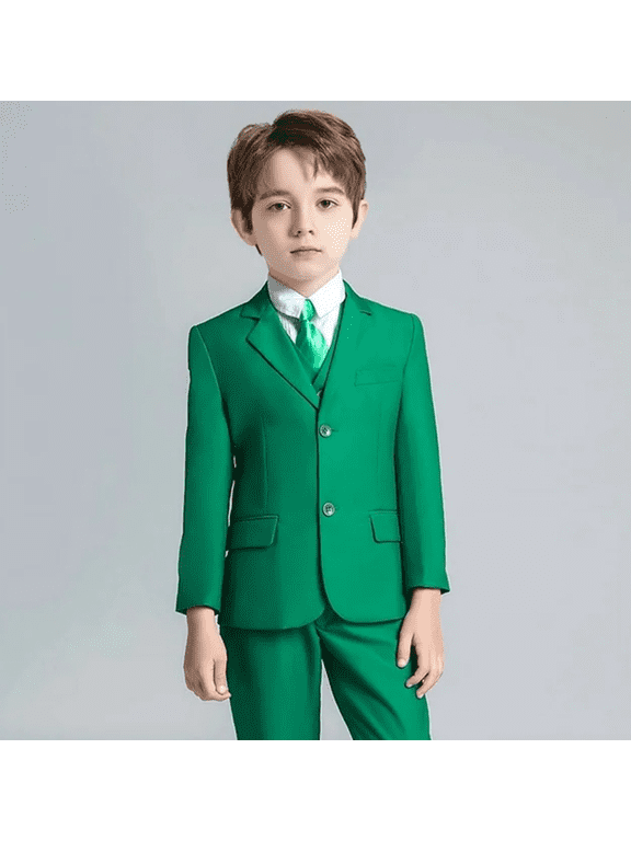 Boys 5 Pieces Gentleman Suits Slim Fit Formal Wedding Party Suits Performance Dress Suit Green Size 4T