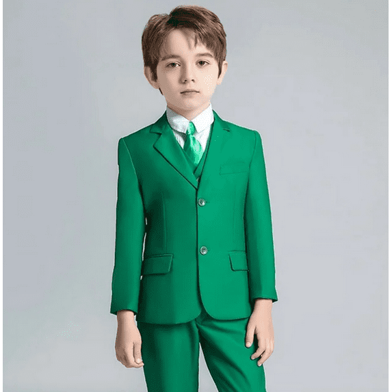 Boys 5 Pieces Gentleman Suits Slim Fit Formal Wedding Party Suits Performance Dress Suit Green Size 5Years