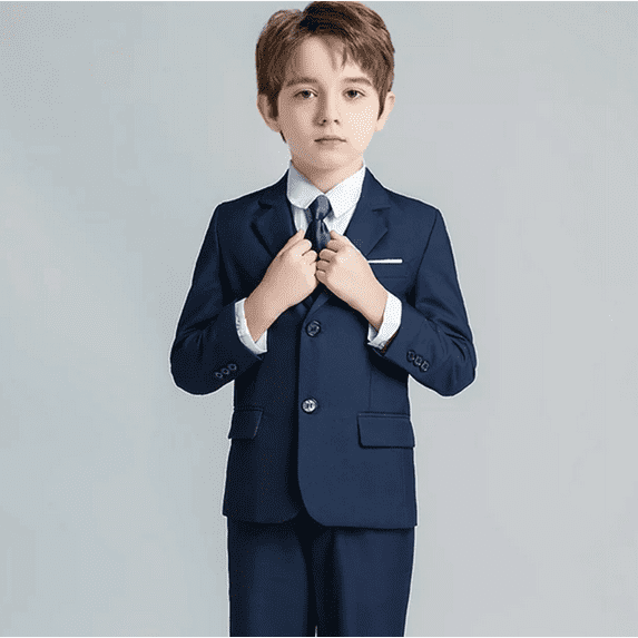 Boys 5 Pieces Gentleman Suits Slim Fit Formal Wedding Party Suits Performance Dress Suit Navy Size 18Years