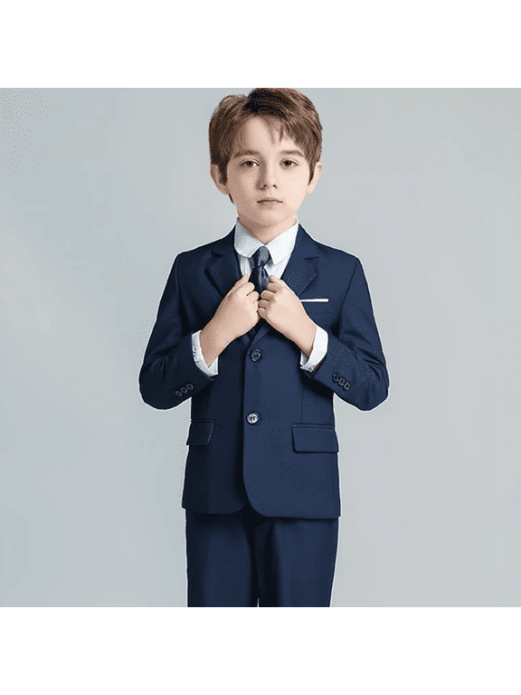 Boys 5 Pieces Gentleman Suits Slim Fit Formal Wedding Party Suits Performance Dress Suit Navy Size 4T