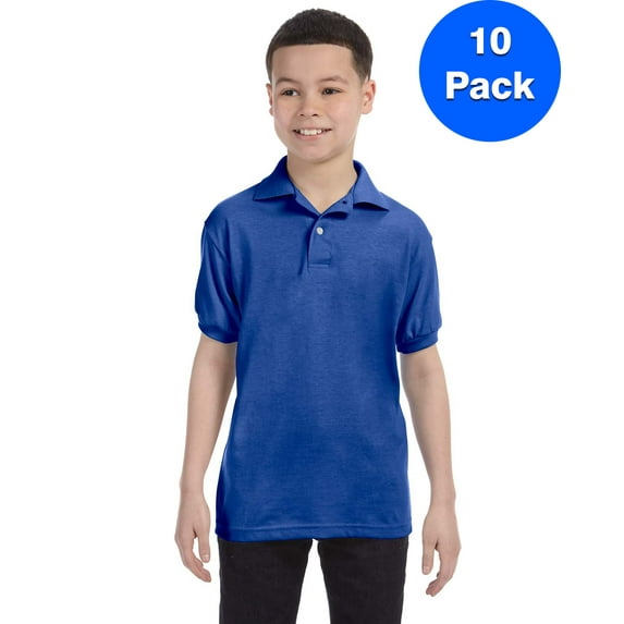 Boys 50/50 ComfortBlend EcoSmart Jersey Knit Polo 054Y (10 PACK)
