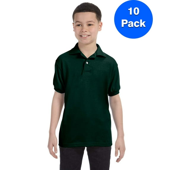 Boys 50/50 ComfortBlend EcoSmart Jersey Knit Polo 054Y (10 PACK)