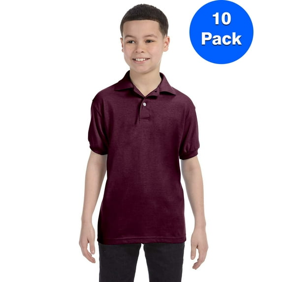 Boys 50/50 ComfortBlend EcoSmart Jersey Knit Polo 054Y (10 PACK)