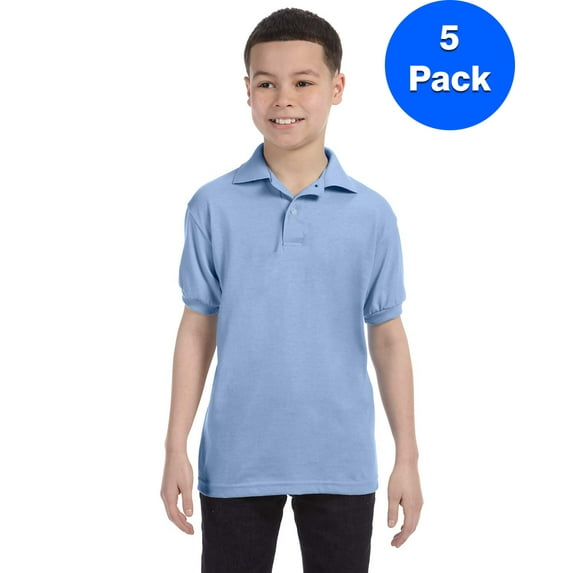 Boys 50/50 ComfortBlend EcoSmart Jersey Knit Polo 054Y (5 PACK)