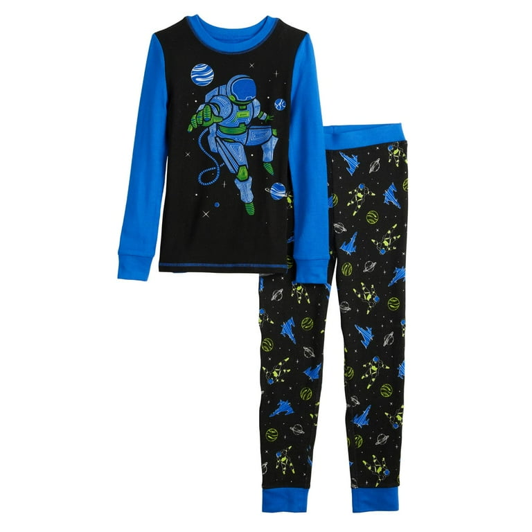 Boys 6 12 Cuddl Duds 2 Piece Pajama Set Color Blue Black Size 8 Walmart
