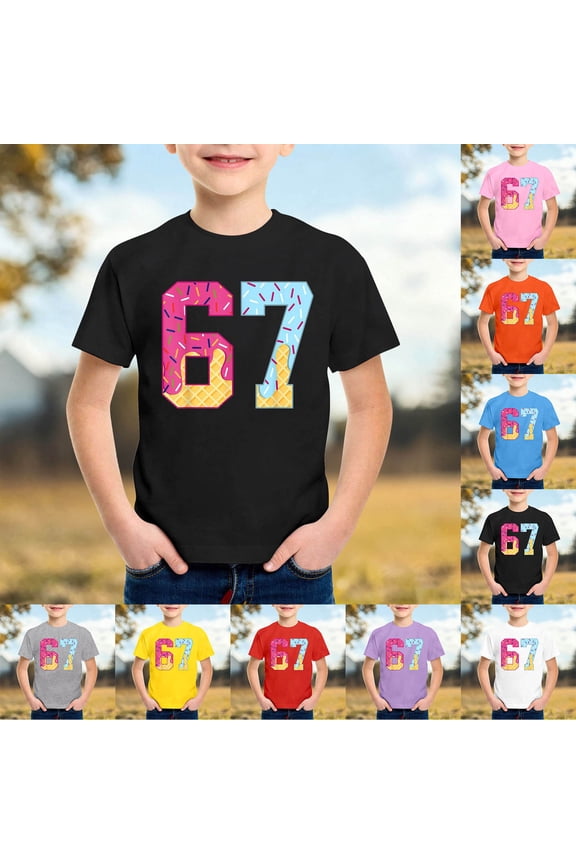 Boys 6 7 Shirt Kids Six Seven Meme Graphic Crew Neck Short Sleeve T-Shirts