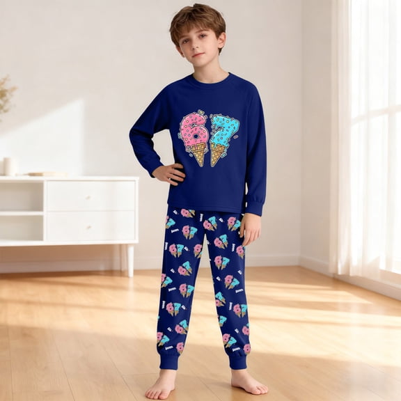 Boys "67" All-Over Print Pajama Set – Cozy Soft Nightwear for Bedtime & Lounging (2 to 10 Years)