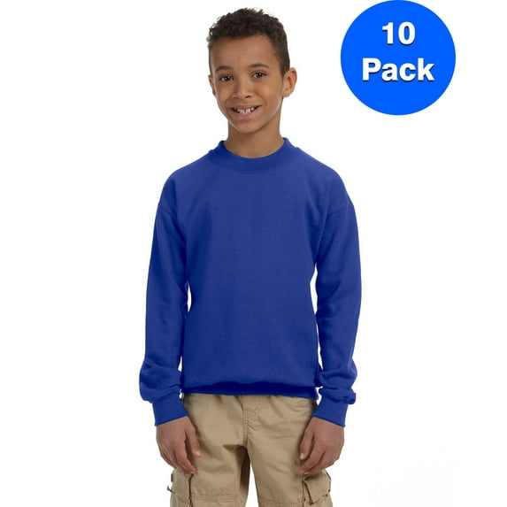 Boys 7.75 oz. Heavy Blend? 50/50 Fleece Crew 10 Pack