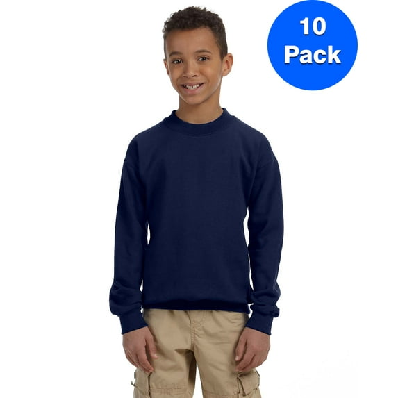 Boys 7.75 oz. Heavy Blend? 50/50 Fleece Crew 10 Pack