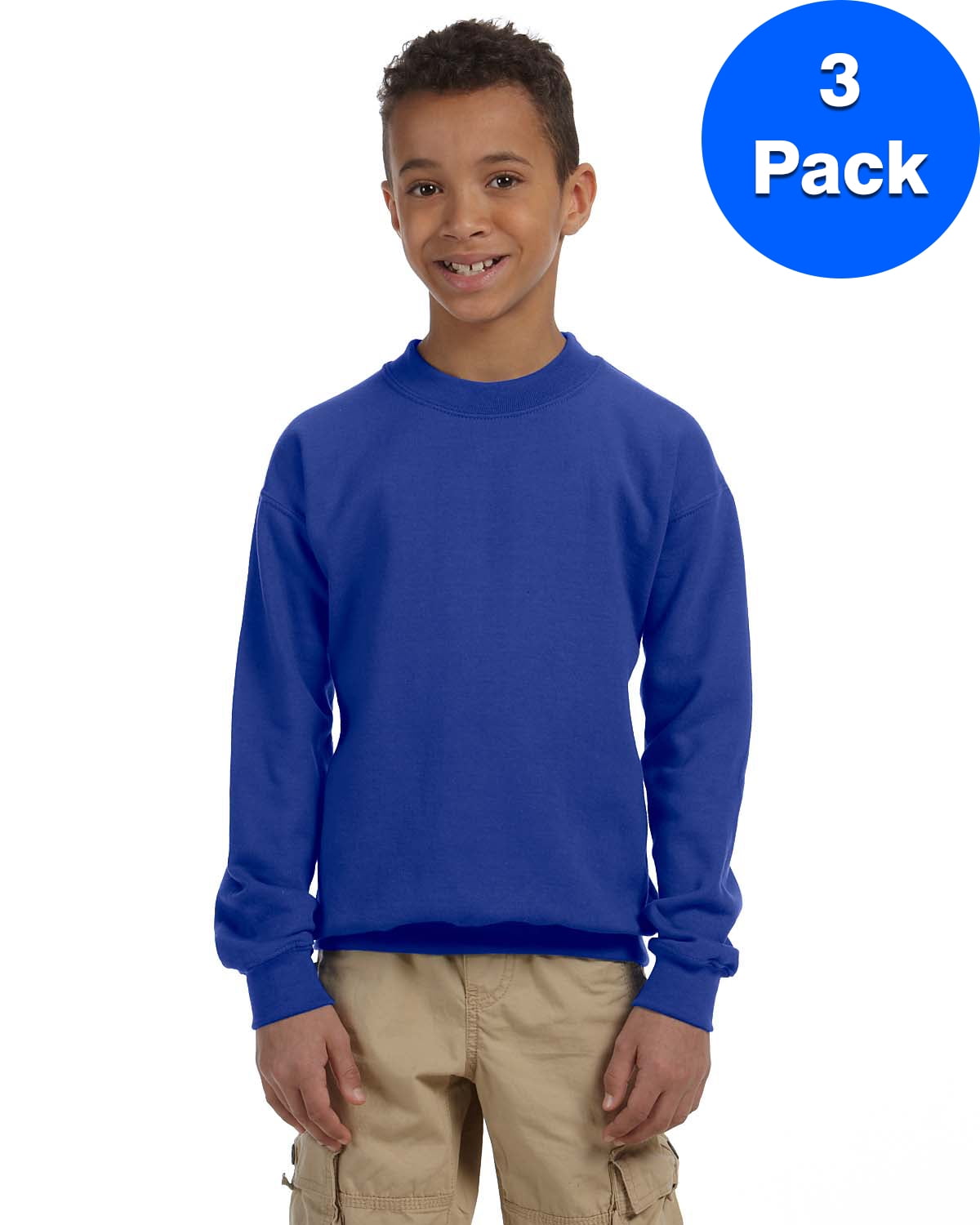 Boys 7.75 oz. Heavy Blend? 50/50 Fleece Crew 3 Pack