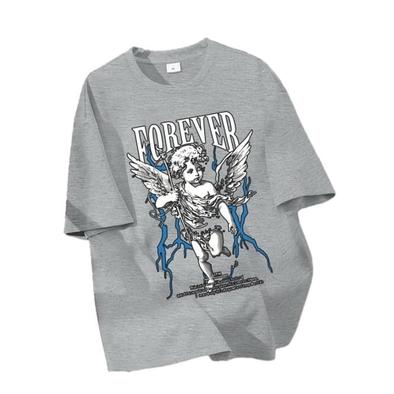Boys' 8-12Y Forever Angel Graphic Short Sleeve T-Shirt Crew Neck Gray Tee