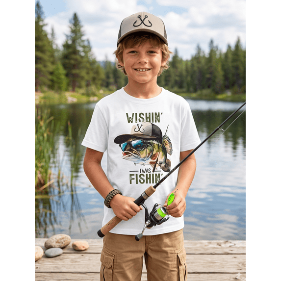Boys White T Shirts Boys Graphic Tees Short Sleeve Funny Fishing Pattern Summer Tops for 8-12 Years