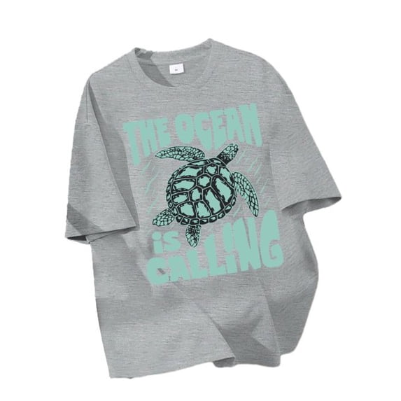 Boys 8-12Y "The Ocean Is Calling" Sea Turtle Print Short Sleeve T-Shirt, Casual Regular Fit Summer Tee