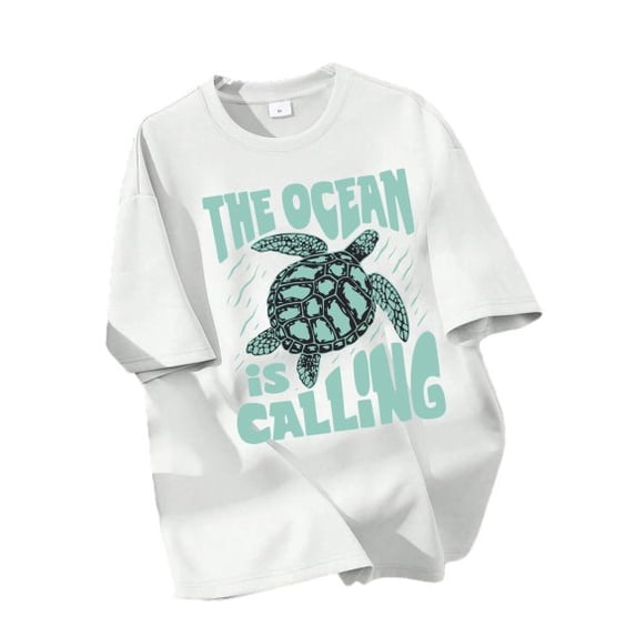 Boys 8-12Y "The Ocean Is Calling" Sea Turtle Print Short Sleeve T-Shirt, Casual Regular Fit Summer Tee