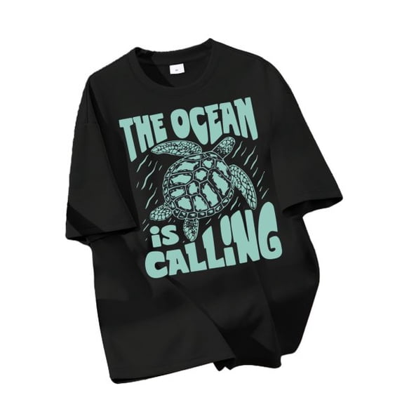 Boys 8-12Y "The Ocean Is Calling" Sea Turtle Print Short Sleeve T-Shirt, Casual Regular Fit Summer Tee