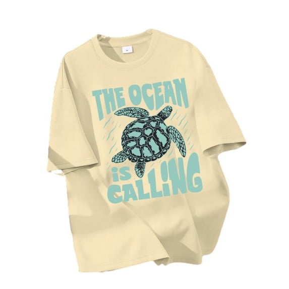 Boys 8-12Y "The Ocean Is Calling" Sea Turtle Print Short Sleeve T-Shirt, Casual Regular Fit Summer Tee