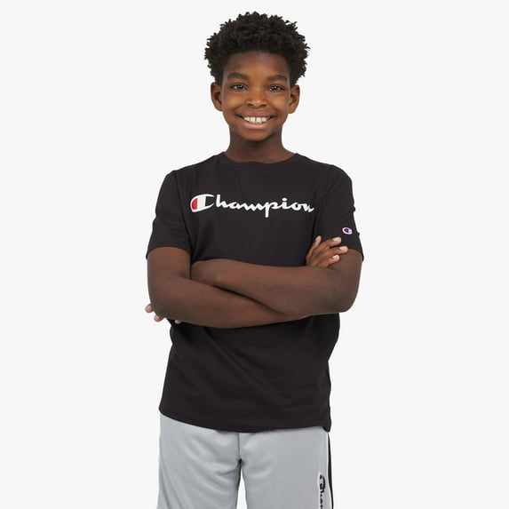 Boys 8-20 Champion® Classic Logo Signature Short Sleeve Tee Color: Black Size: MEDIUM