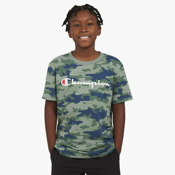 Boys 8-20 Champion® Classic Logo Signature Short Sleeve Tee Color: Green Camo Size: LARGE