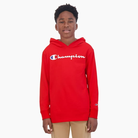 Boys 8-20 Champion® Signature Long Sleeve Hooded Tee Color: Red Size: SMALL