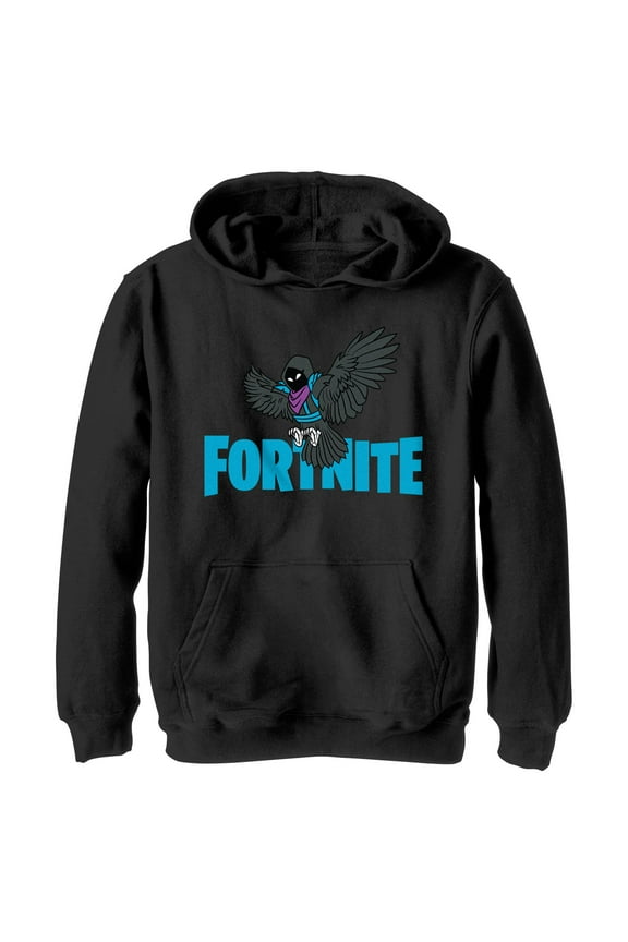 Boy's Fortnite Raven Logo Pull Over Hoodie Black X Large