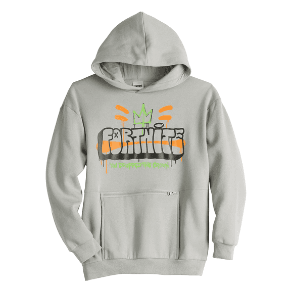 Boys 8-20 Fortnite Zip Pocket Fleece Graphic Hoodie Color: Light Gray Size: 18-20
