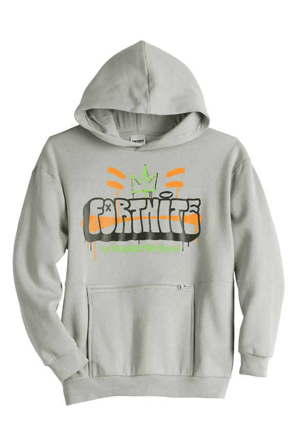 Boys 8-20 Fortnite Zip Pocket Fleece Graphic Hoodie Color: Light Gray Size: 18-20