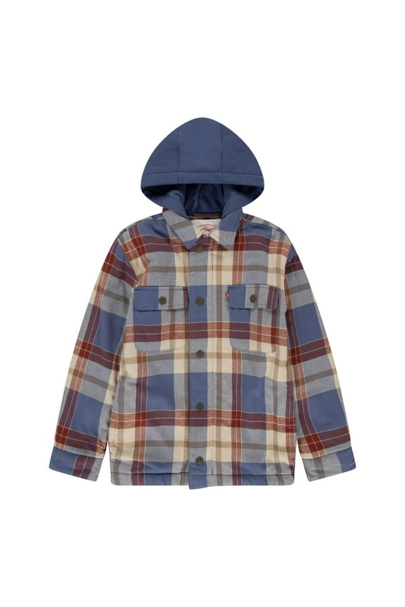 Boys Faux Shearling Lined Hooded Shacket, Sizes 8-20