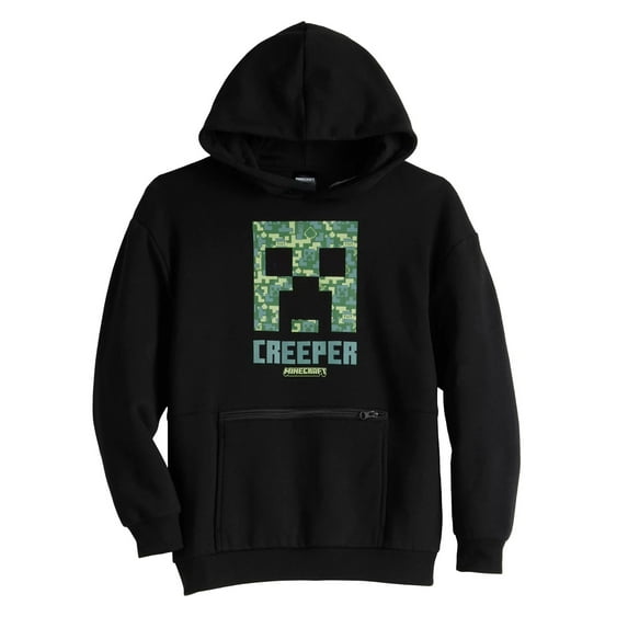Minecraft Creeper Boys' Pullover Hoodie with Kangaroo and Zip Pocket
