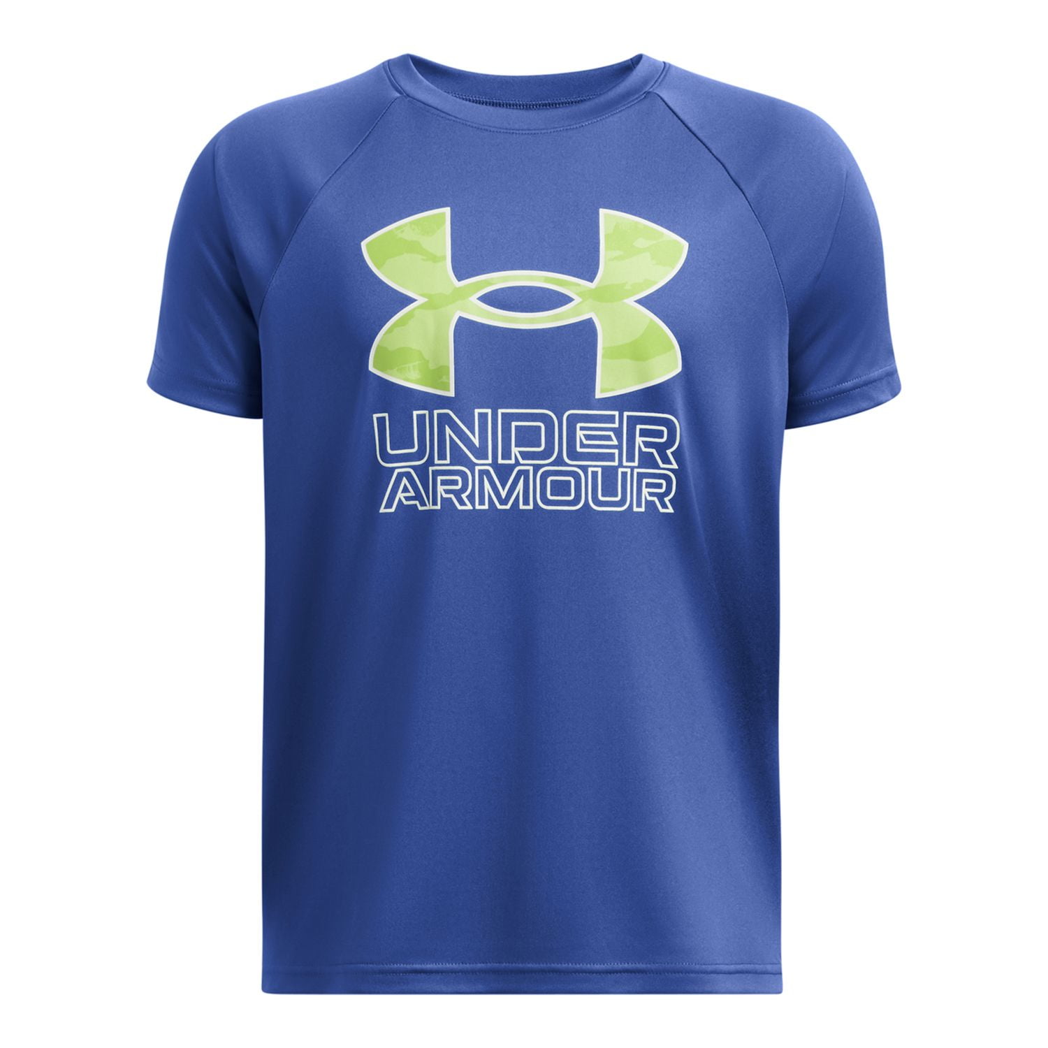 Boys 8 20 Under Armour Hybrid Print Tech Tee Color Tech Blue Morph Green Size M PLUS Walmart