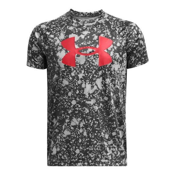 Under Armour Boys Tech Big Logo Printed Short-Sleeve T-Shirt, (025) Castlerock / / Red Solstice, Small