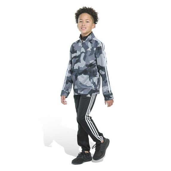 Boys 8-20 adidas 3-Stripe Tricot Track Jacket & Track Pants Set Color: Gray Black Size: MEDIUM
